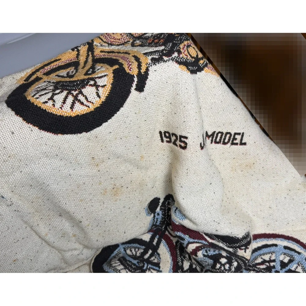 Vintage Harley-Davidson Woven Tapestry Throw Blanket-Motorcycle History Fringe